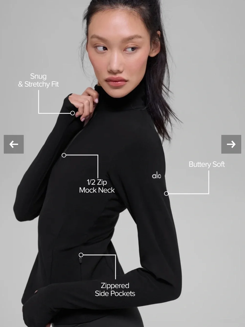Alo Yoga Alosoft 1/2 Zip Rapid Pullover in Black